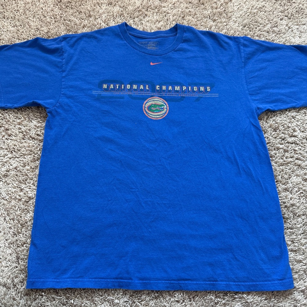 Nike Florida Gators 2007 National Champions T-Shirt Blue Y2K Mens XL 22.5x28